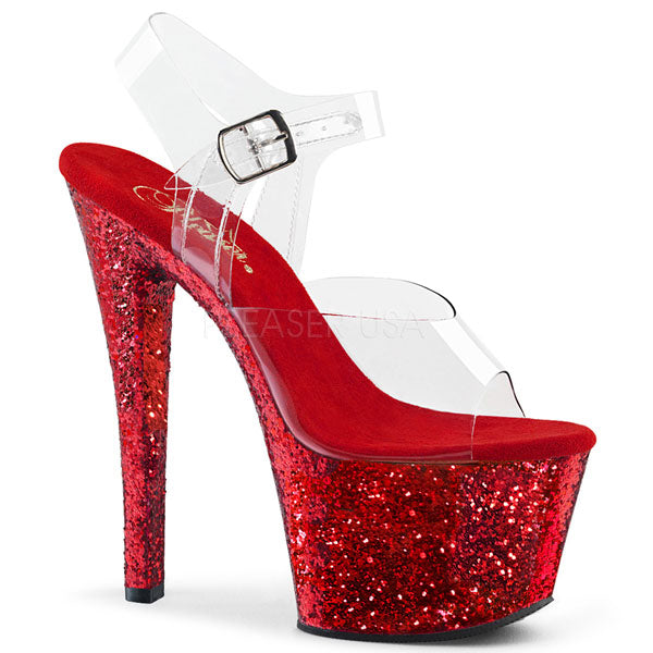 red sparkly platform heels