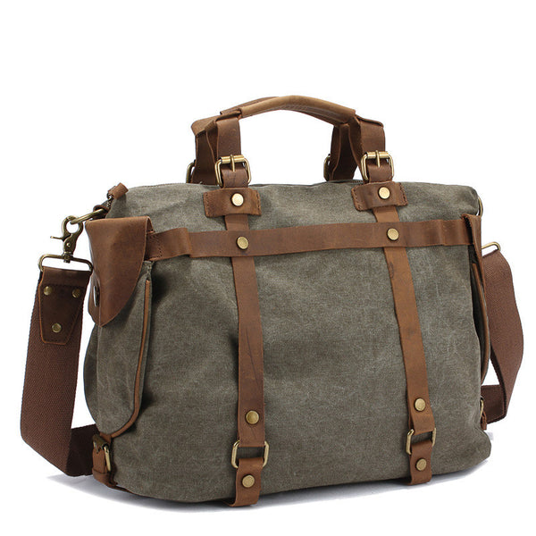High-End Canvas & Italian Leather Messenger Bag - 15&quot; Laptop Shoulder – ROCKCOWLEATHERSTUDIO