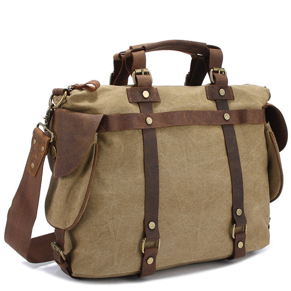 Flash Sale Canvas & Italian Leather Messenger Bag - 15&quot; Laptop Shoulde – ROCKCOWLEATHERSTUDIO