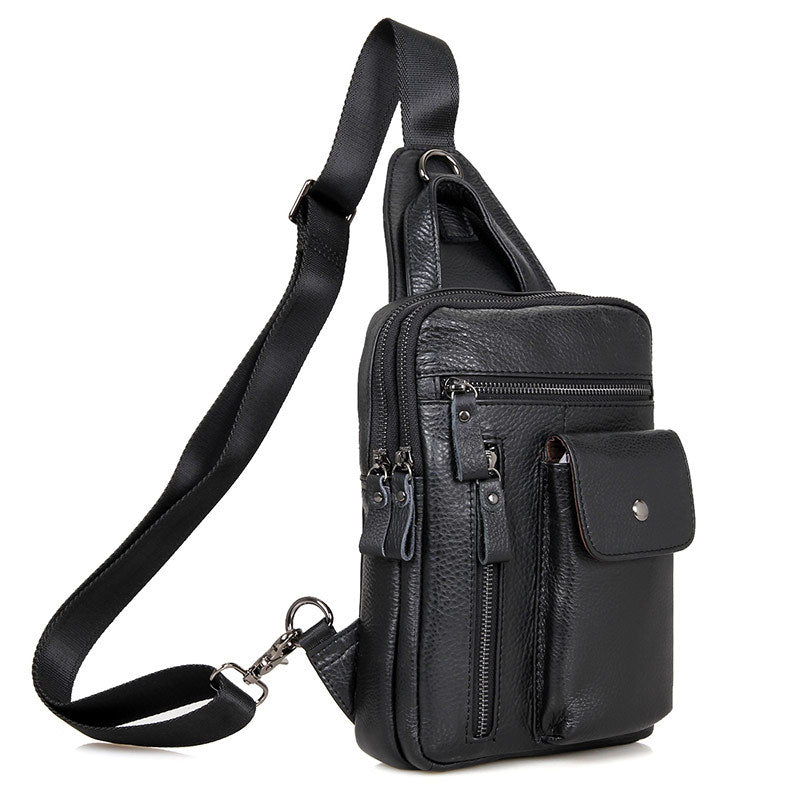 small black leather messenger bag