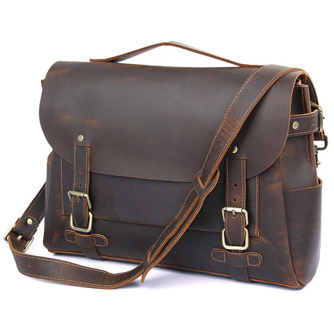 Crazy Horse Leather Briefcase High-Quality Leather Messenger Bags Men ...