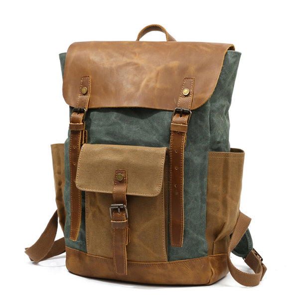 Canvas Leather Backpack, Laptop Backpack, Vintage Waterproof Shoulder ...