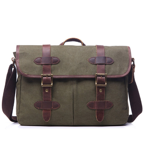 Handmade Canvas Leather Briefcase Messenger Bag Crossbody Shoulder Bag ...