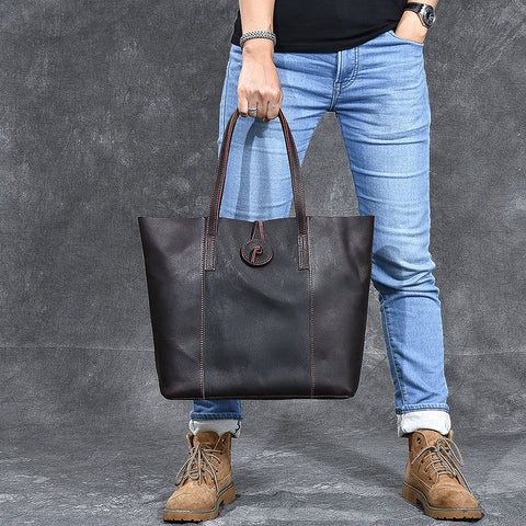 Handmade Crazy Horse Leather Tote Bag, Shopping Bag, Leather Shoulder ...