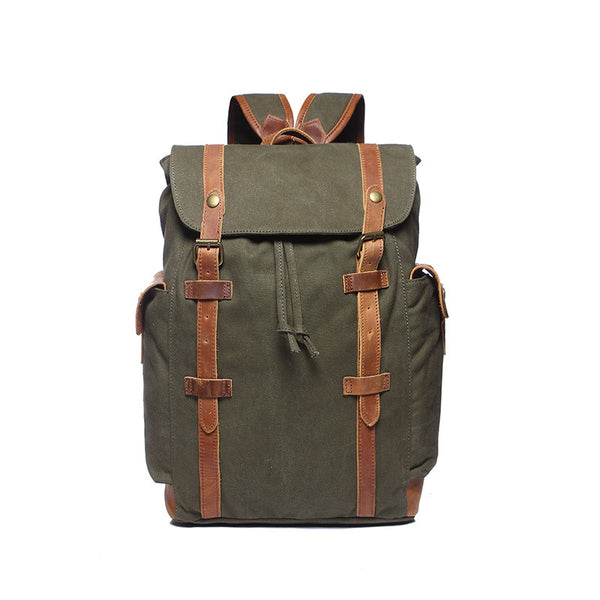 New Large Capacity Canvas Backpack Leather With Canvas Travel Backpack ...