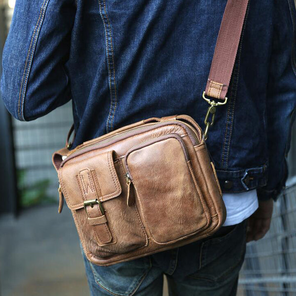 Retro Men Messenger Bag Full Grain Leather Tote Shoulder Bag Crossbody ...