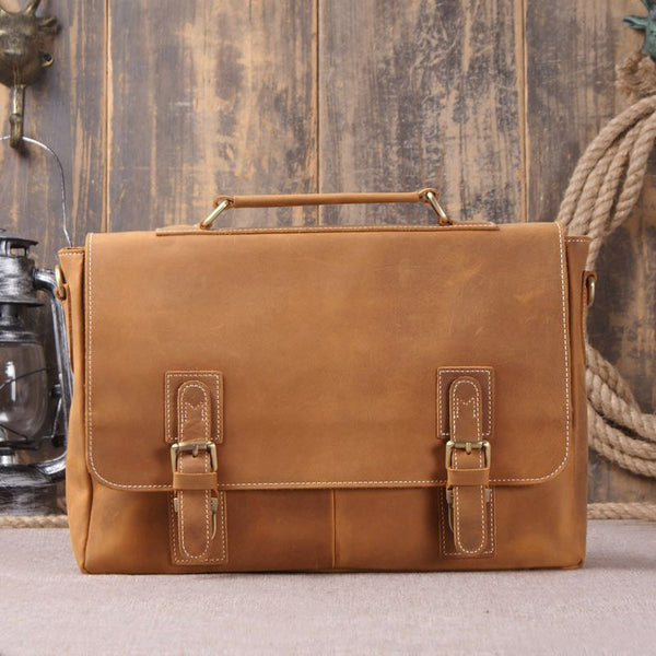 Vintage Retro Look Genuine Leather Laptop Shoulder Bag Leather Messeng ...