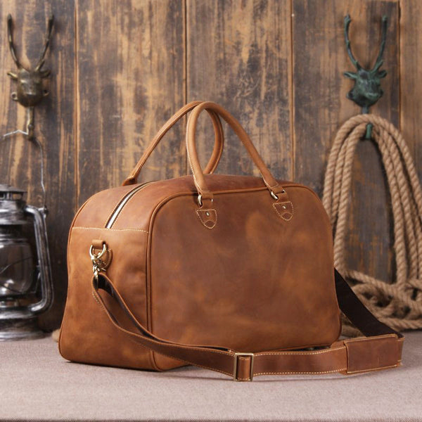 Vintage Brown Full Grain Leather Travel Duffle Bag for Men – ROCKCOWLEATHERSTUDIO