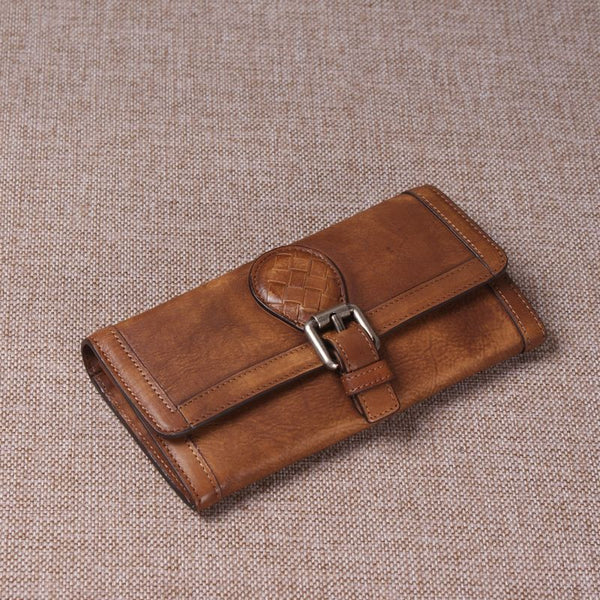 Vintage Retro Look Genuine Leather Wallet, Long Wallet For Men