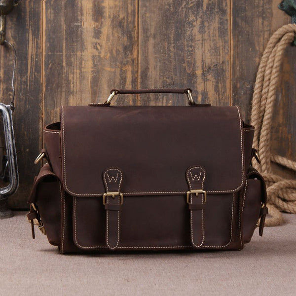 Dark Brown Leather Messenger Bag for Photographers, Travelers & Diaper ...