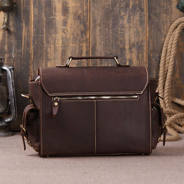 Dark Brown Leather Messenger Bag for Photographers, Travelers & Diaper ...