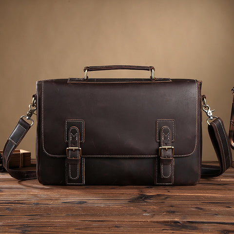 Handcrafted Top Grain Genuine Leather Laptop Briefcase Business Handba ...