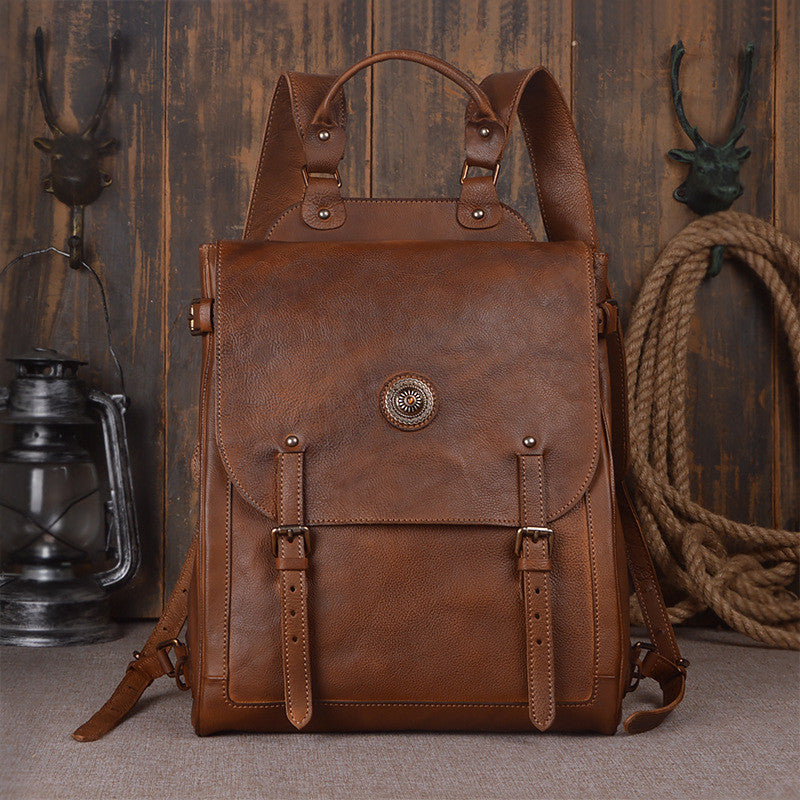 mens vintage leather backpack