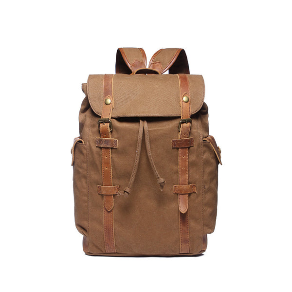 New Large Capacity Canvas Backpack Leather With Canvas Travel Backpack ...