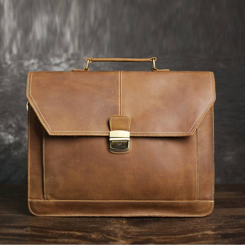 Handcrafted Top Grain Genuine Leather Laptop Briefcase Business Handba ...