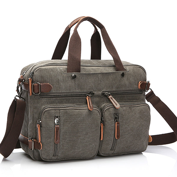 Canvas Briefcase Mens Canvas Messenger Bag Shoulder Laptop Bag Convert ...