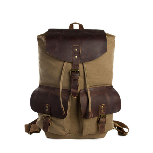 Camel Canvas Leather Backpack, Waxed Canvas Travel Backpack 1819 – ROCKCOWLEATHERSTUDIO