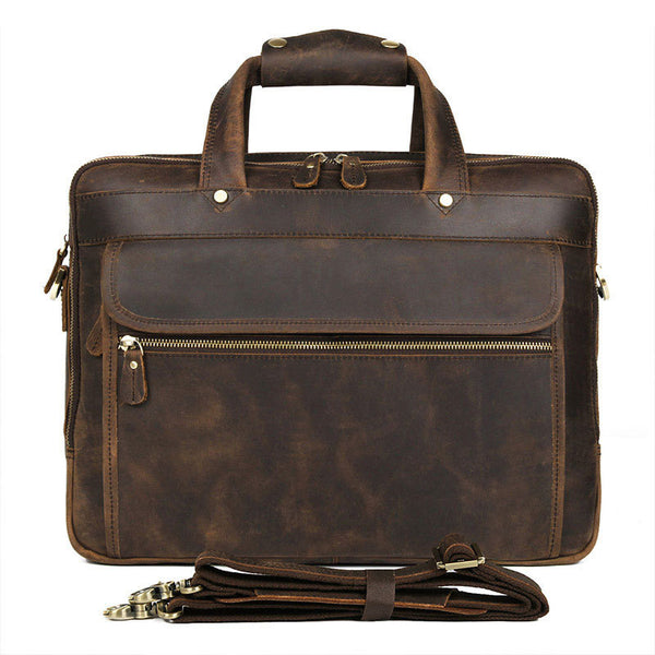 Crazy Horse Leather Briefcase High-Quality Leather Messenger Bags Men ...