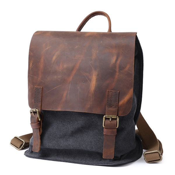 Waxed Canvas With Leather Trim Backpack, Vintage School Bag, Book Bag – ROCKCOWLEATHERSTUDIO
