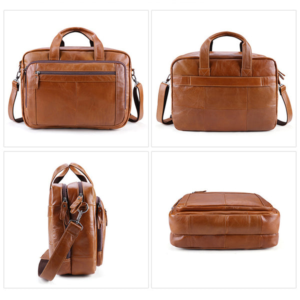 Full Grain Leather Briefcase 17 Inch Laptop Bags Leather Messenger Bag ...