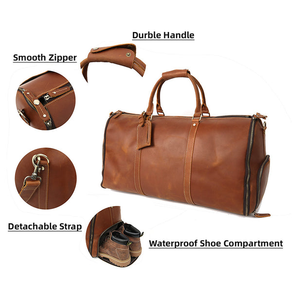 Full Grain Leather Duffle Bag Carry On Garment Bag Convertible Garment ...