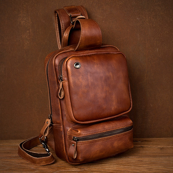 Full Grain Leather Chest Pack Handmade Shoulder Messenger Bag ...
