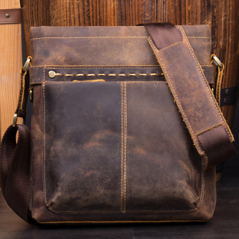 ROCKCOW Handmade Genuine Leather Satchel Bag, Men Messenger Bag, Shoul ...