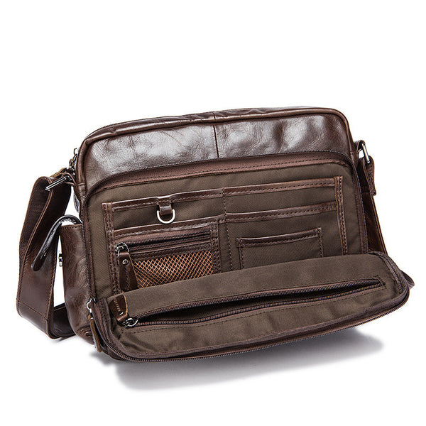 Handmade Vintage Leather Shoulder Bag, Men&#39;s Zipper Genuine Leather Me – ROCKCOWLEATHERSTUDIO