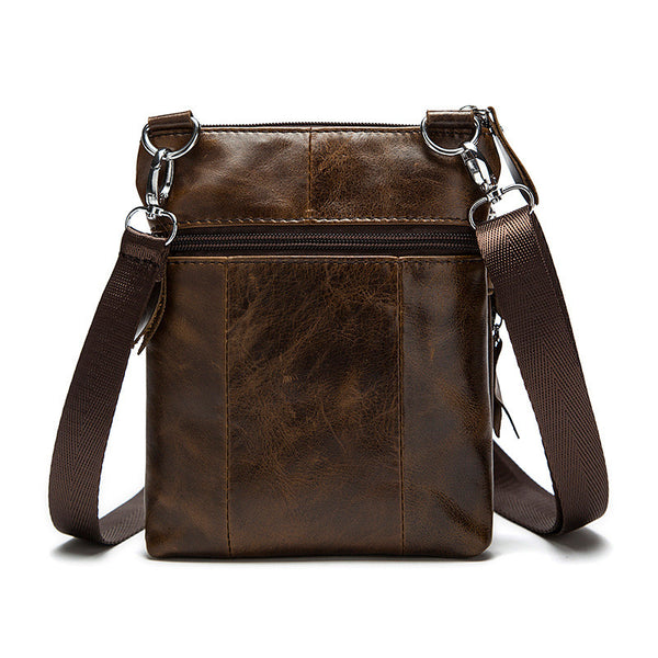 Men's Top Grain Genuine Leather Zipper Shoulder Bag, Vintage Leisure S ...