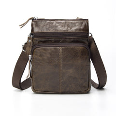 Men's Top Grain Genuine Leather Zipper Shoulder Bag, Vintage Leisure S ...