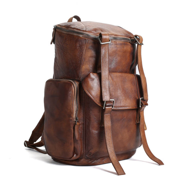 Vintage Handmade Full Grain Brown Leather Backpack, Mens Leather Big B ...