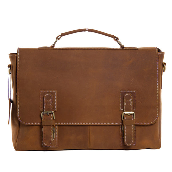 Crazy Horse Leather Briefcase Messenger Laptop Bag Briefcase Shoulder ...