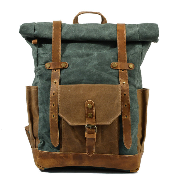 Wax Canvas With Full Grain Leather Travel Backpack Waterproof Waxed Ca ...