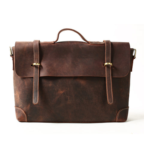 Handcrafted Top Grain Genuine Leather Laptop Briefcase Business Handba ...