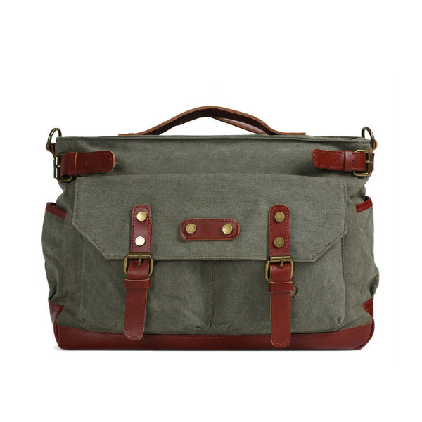 Canvas Leather Briefcase Messenger Bag, Waxed Canvas Laptop Bag Travel – ROCKCOWLEATHERSTUDIO