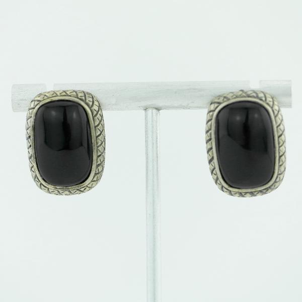 Vintage Chinese export sterling silver earrings with Black onyx stone ...