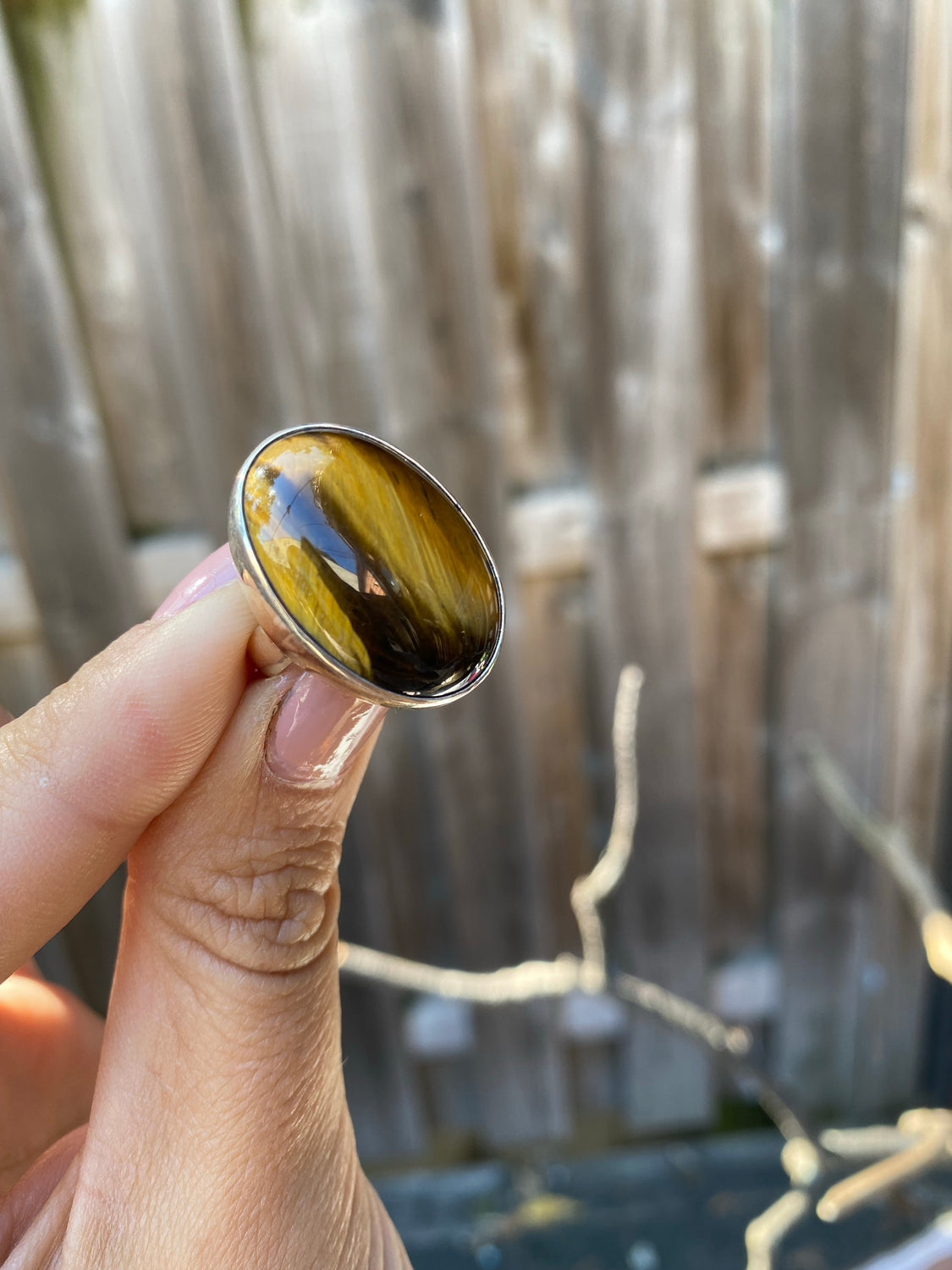 Large Tigers eye stone sterling silver rings