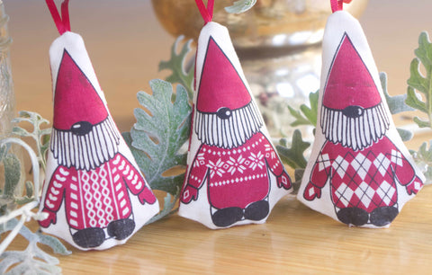 gnome ornaments in a row