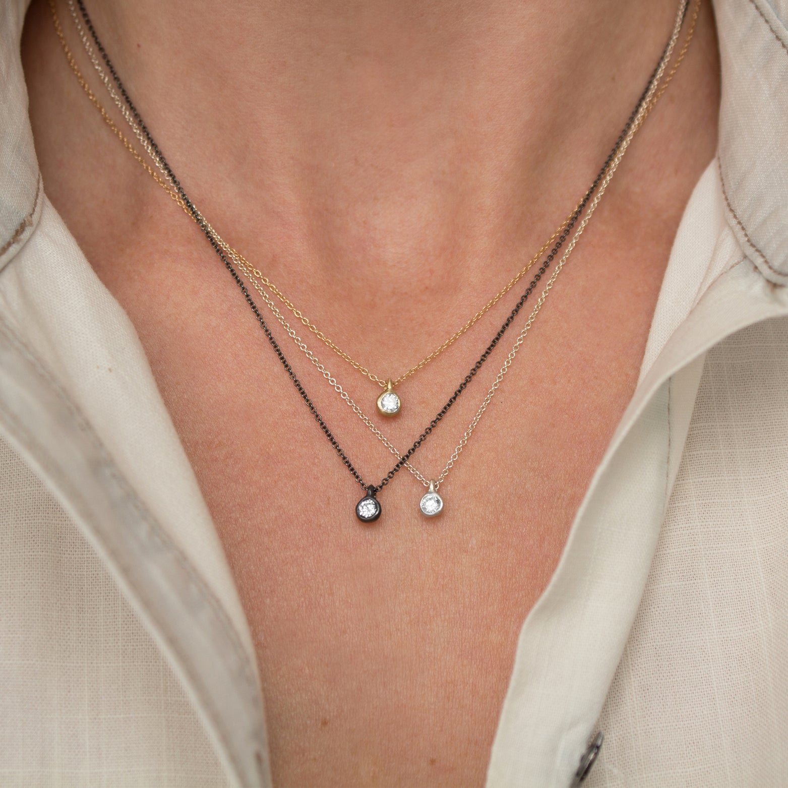 Branch White Diamond Matte Silver Necklace