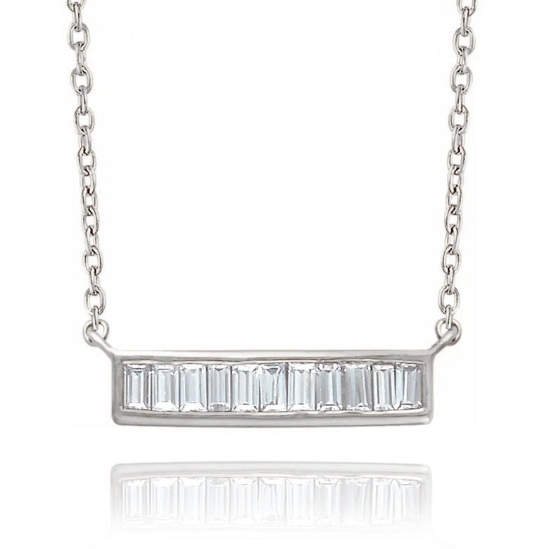 Rose, White, or Yellow Gold + Diamond Baguette Bar Necklace