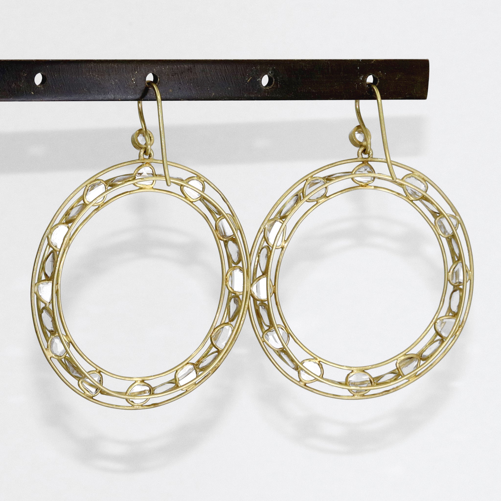 Kothari Polki Diamond One of a Kind Gold Dimension Hoop Earrings