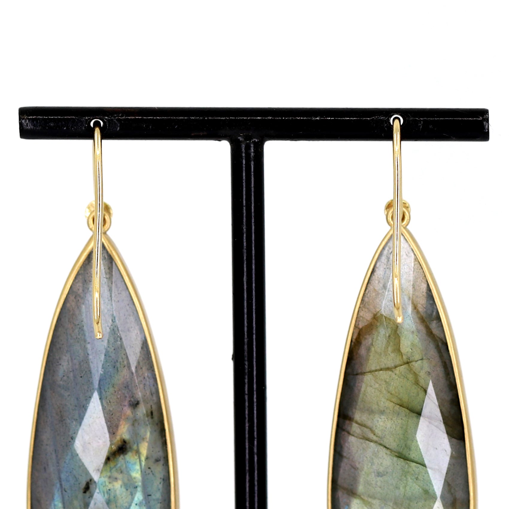 Lola Brooks One of a Kind Faceted Labradorite Long Gold Drop Earrings