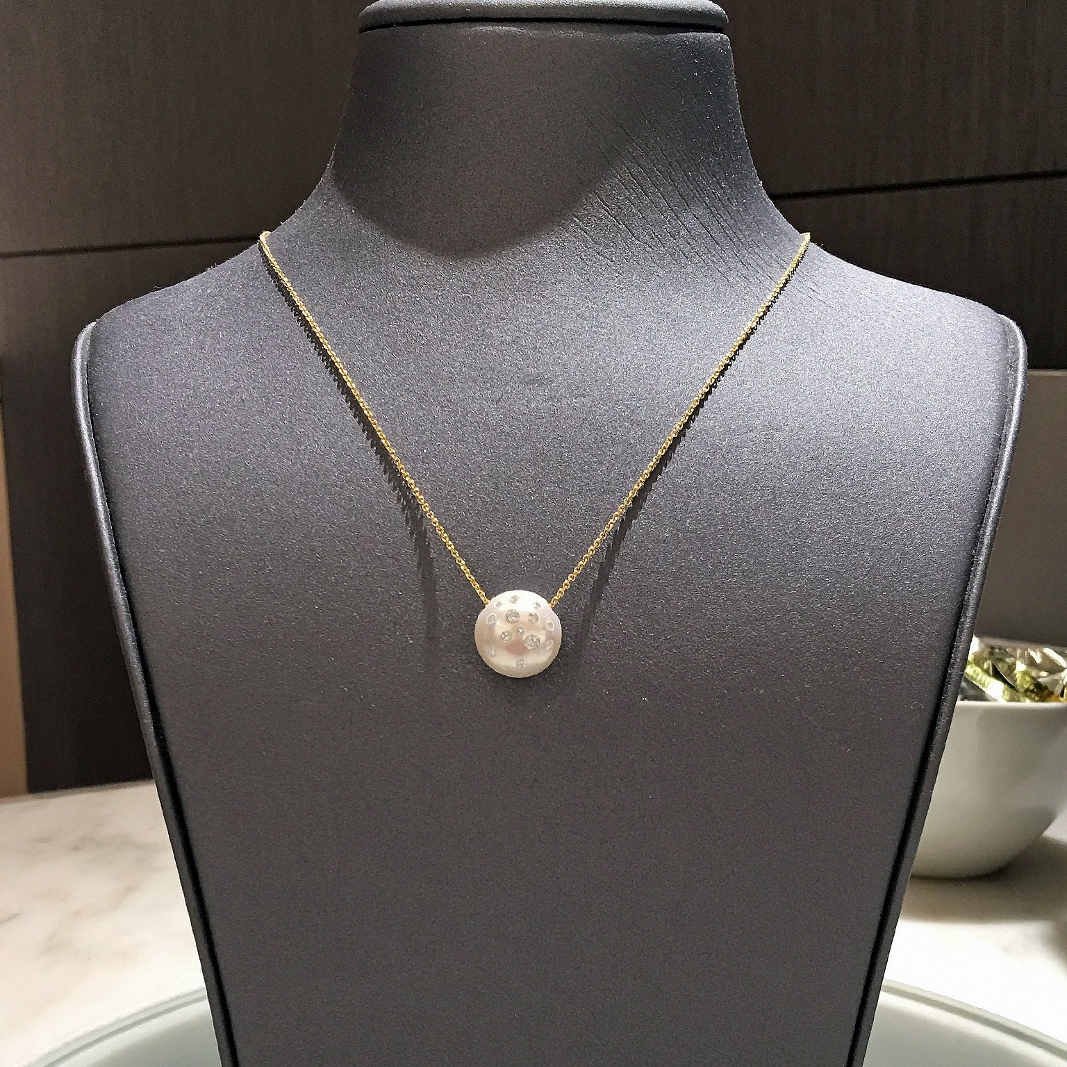 Russell Trusso White Diamond Embedded Freshwater Pearl Pendant Necklace