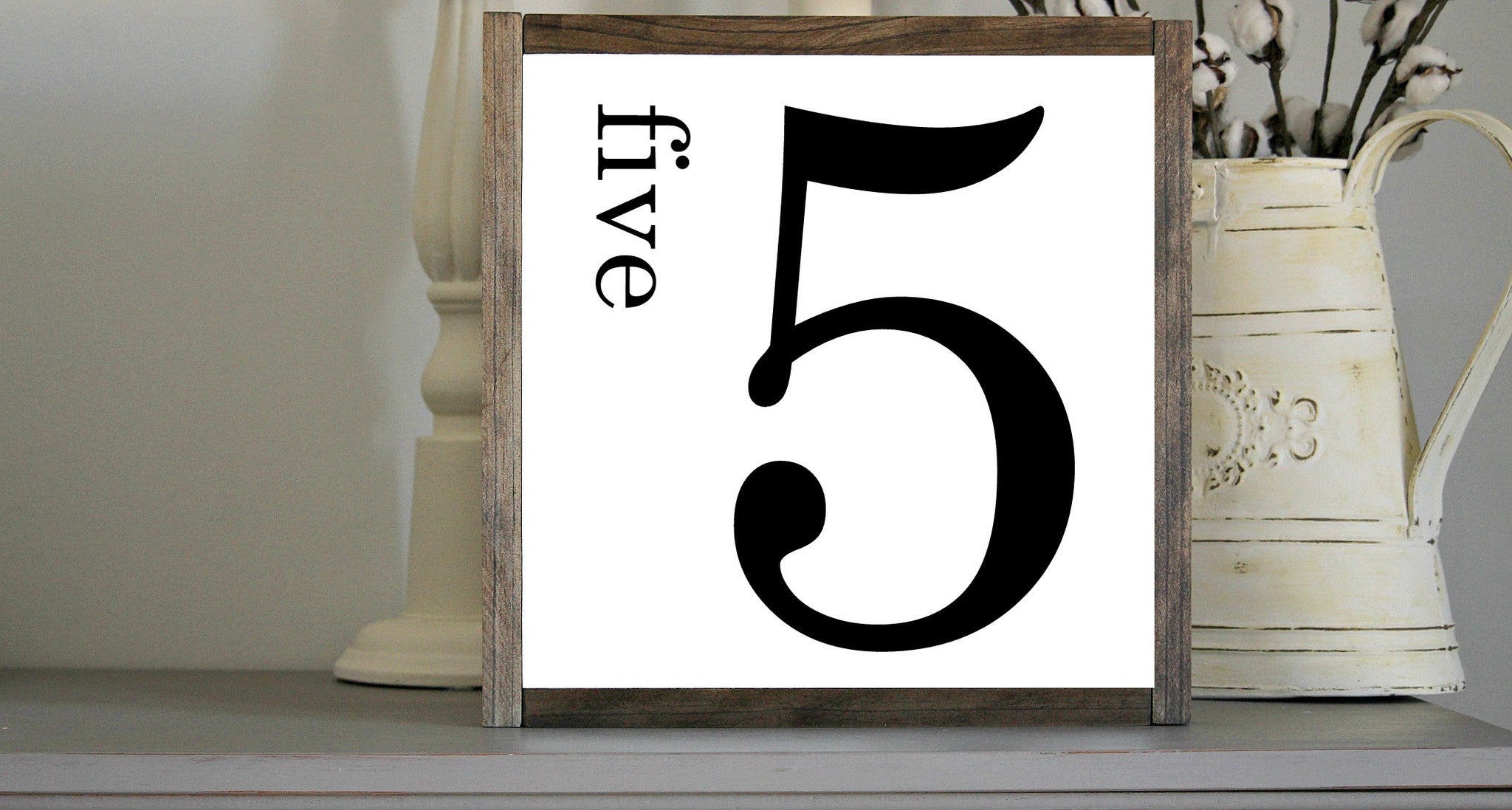 Rustic Number  5 Wall Gallery Decor  With Wooden Frame 