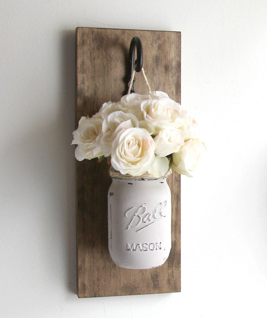 Set of 2 Rustic Wall Sconces -Hanging Mason Jars Decor ...