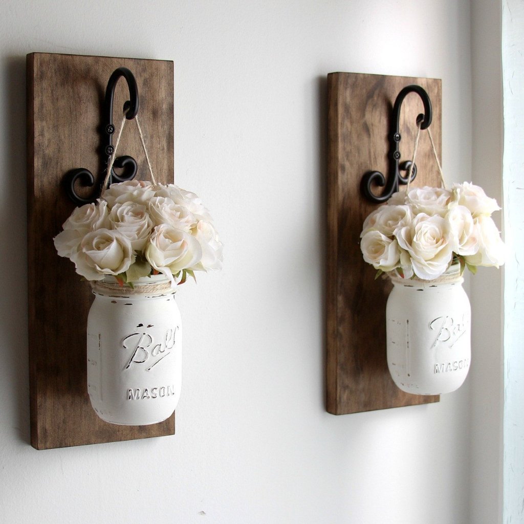 Set of 2 Rustic Wall Sconces -Hanging Mason Jars Decor – Jarful House