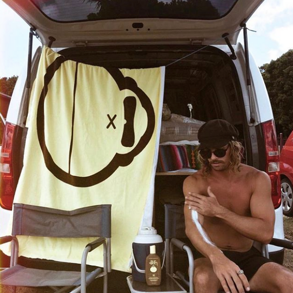 Matt Tully shown using Sun Bum products, as shared via Instagram. Credit: @sunbum and @matttully.