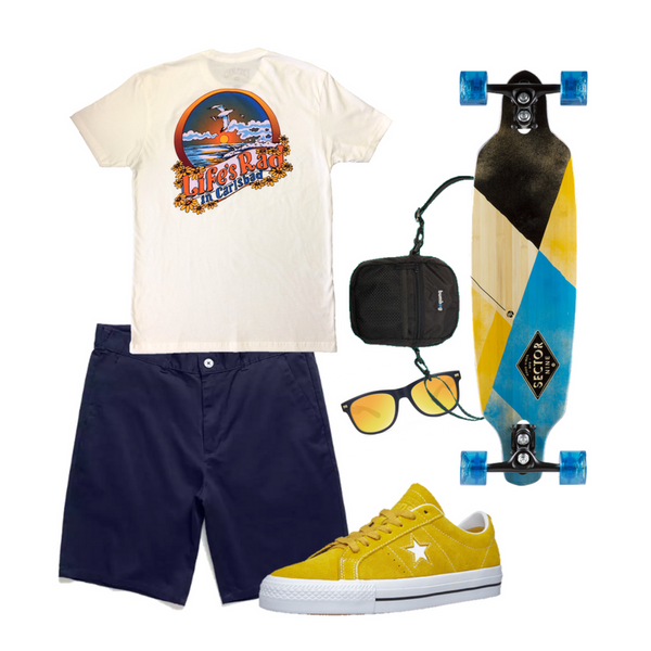 We love this Boardwalk Bro apparel style - perfect for catching up with the buds or with surfing the coastline, boardwalk style.