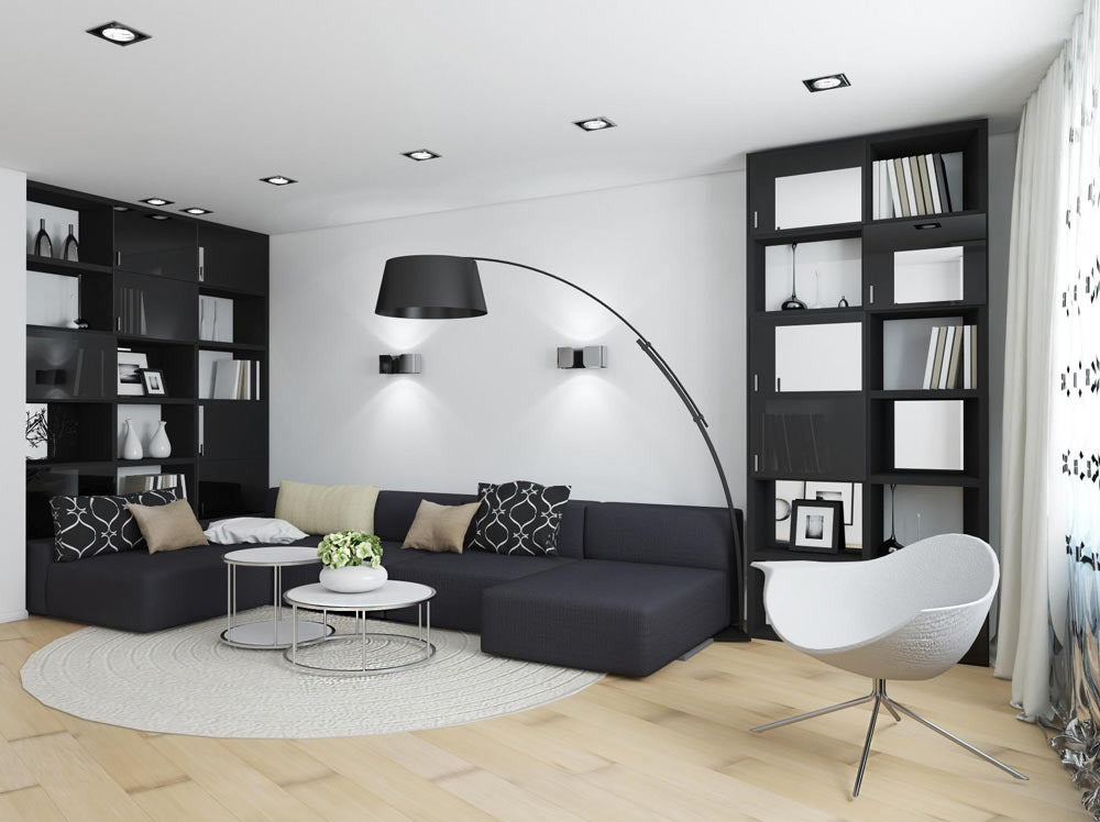 11. Minimalist Contrast with Modular Storage - black and white living room ideas