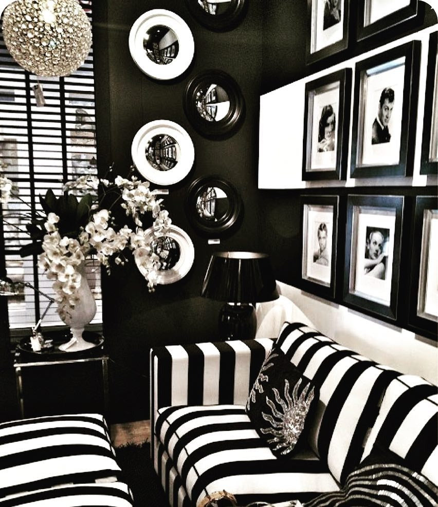 2. Bold Glamour in Black and White Stripes - black and white living room ideas